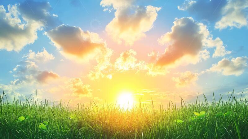 高清大图下载【趣麦麦图】霞光中的草地1