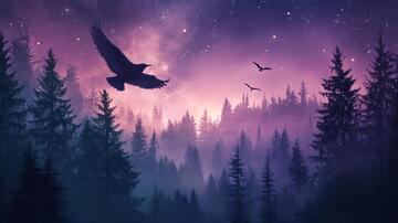 月夜飞鸟飞鸟森林梦幻