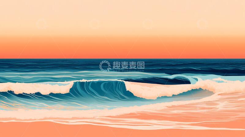 高清大图下载【趣麦麦图】鼠绘海洋插画手绘浪花1