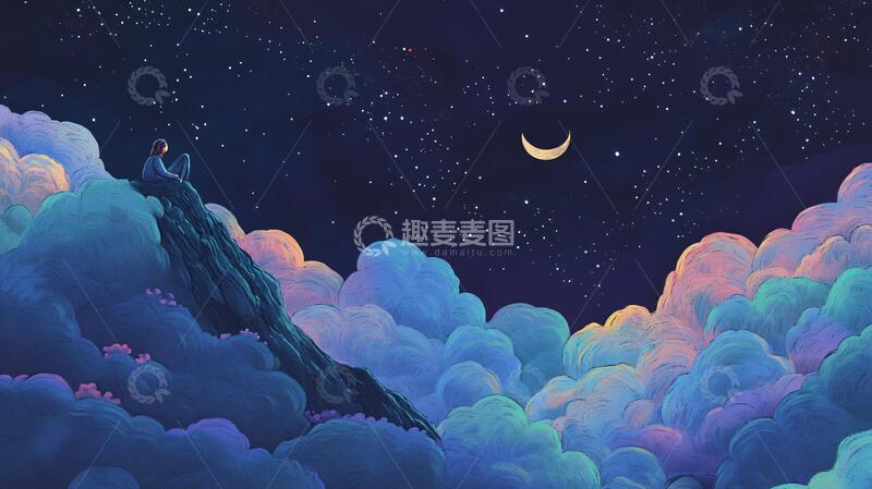 高清大图下载【趣麦麦图】美好的夜晚插画5