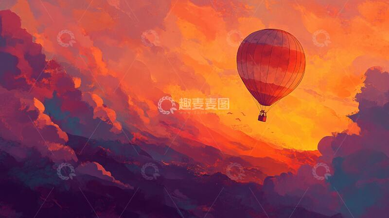 高清大图下载【趣麦麦图】热气球插画场景6
