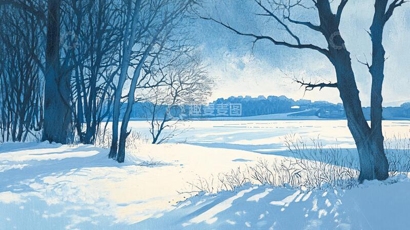 高清大图下载【趣麦麦图】冬日风景插画1