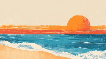 插画红日插画落日手绘