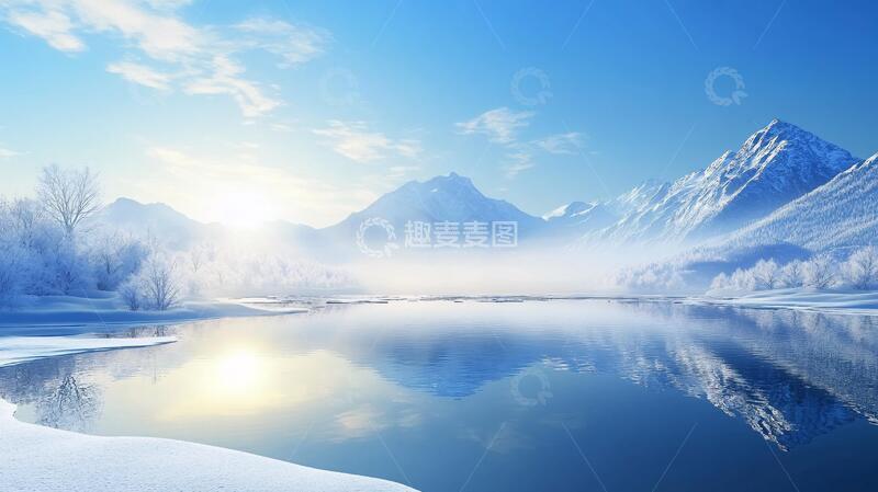 高清大图下载【趣麦麦图】唯美冬日湖景清晨