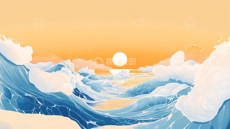 高清大图下载【趣麦麦图】古风海浪包装插画12