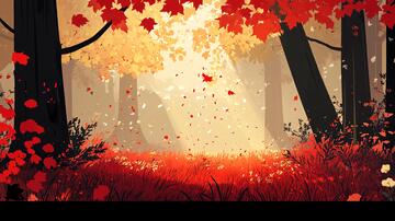 手绘枫叶林插画手绘红叶