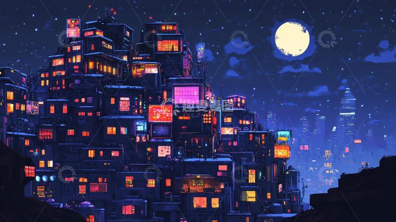 高清大图下载【趣麦麦图】夜市插画插画夜景夜市1