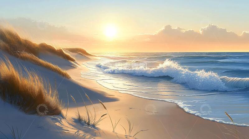 高清大图下载【趣麦麦图】海边落日插画13