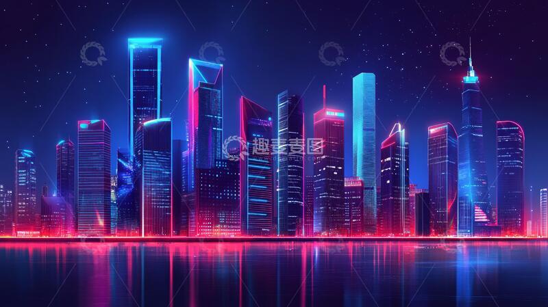 高清大图下载【趣麦麦图】炫彩渐变城市插画1