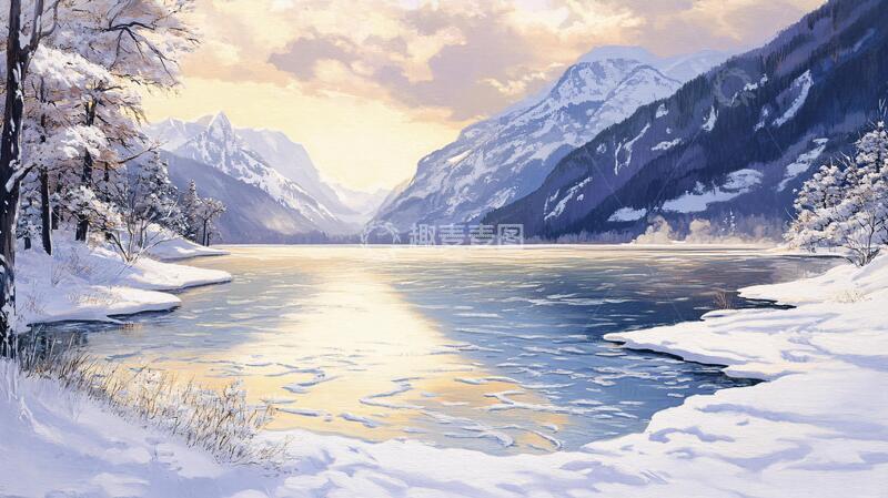 高清大图下载【趣麦麦图】电脑油画冬天不冻河2