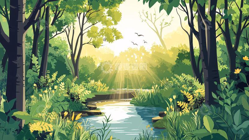 高清大图下载【趣麦麦图】自然风光森林插图素材