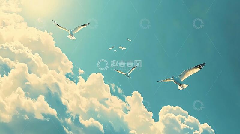 高清大图下载【趣麦麦图】海鸥背景图海鸥飞鸟壁纸