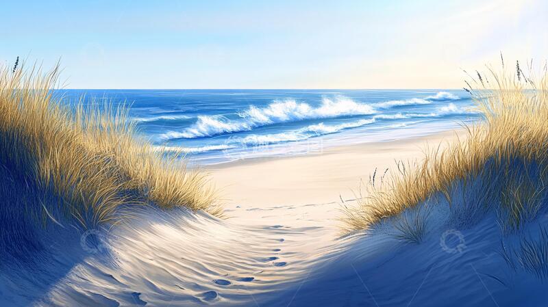 高清大图下载【趣麦麦图】唯美海岸风景插画6