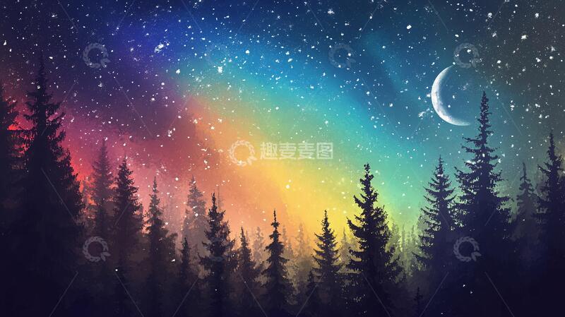 高清大图下载【趣麦麦图】夜色森林景森林夜色夜景