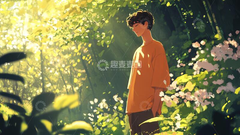 高清大图下载【趣麦麦图】插画阳光男孩