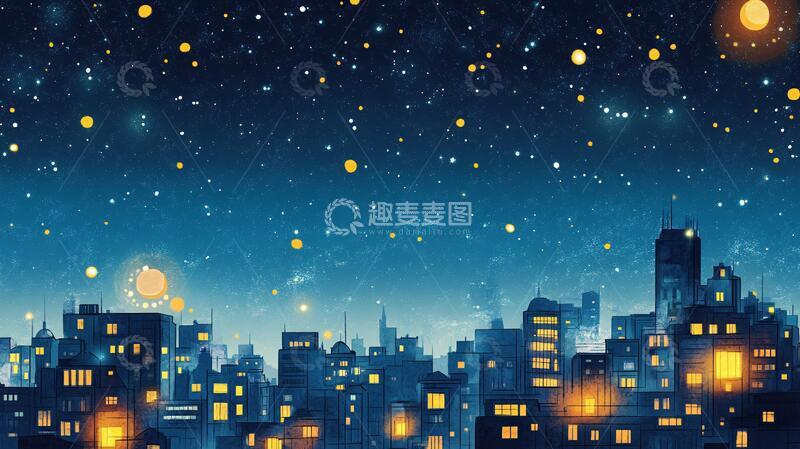高清大图下载【趣麦麦图】夜景插画插画夜景手绘