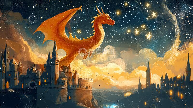 高清大图下载【趣麦麦图】飞龙在天插画2