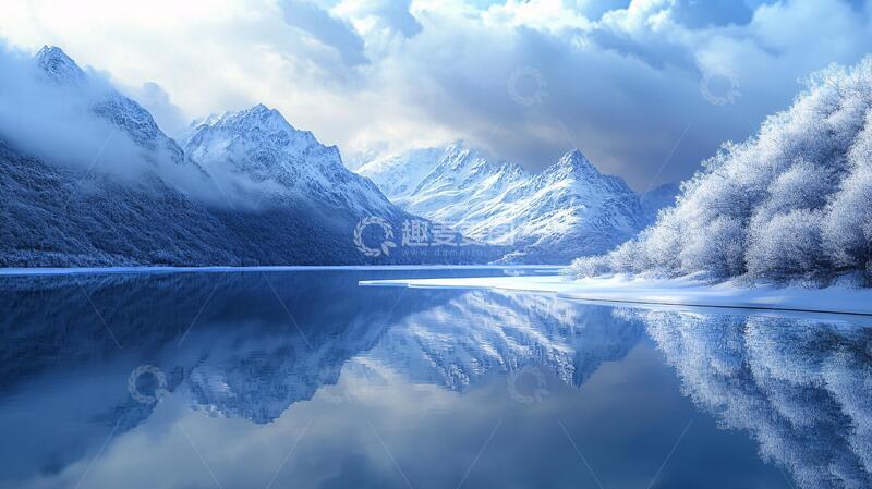 高清大图下载【趣麦麦图】云雾缭绕雪山倒影