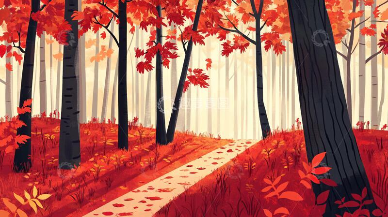 高清大图下载【趣麦麦图】秋天美景插画2