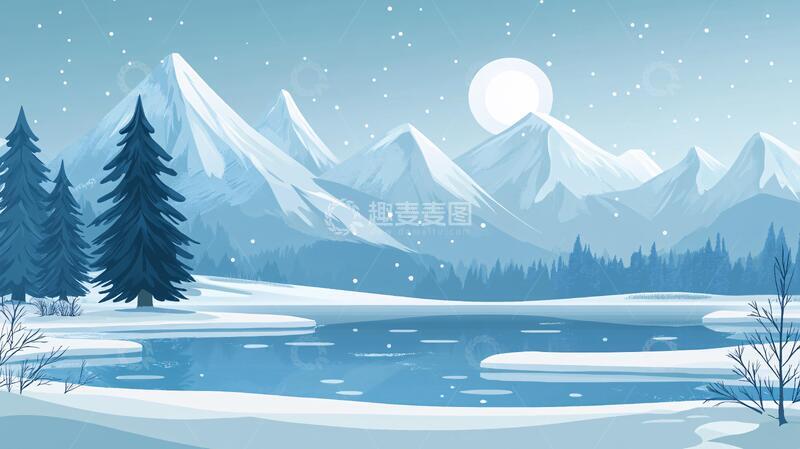 高清大图下载【趣麦麦图】冬日山川风景插画10