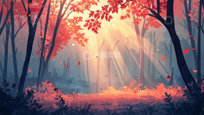 高清大图下载【趣麦麦图】秋天森林画唯美秋色6
