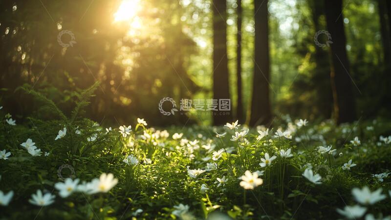 高清大图下载【趣麦麦图】森林花朵上的阳光