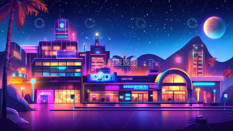 高清大图下载【趣麦麦图】夜市插画插画夜景夜市