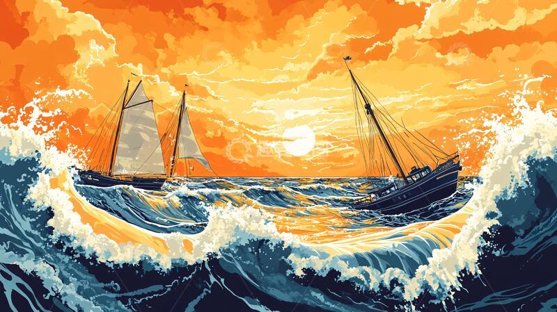 高清大图下载【趣麦麦图】乘风破浪包装插画5