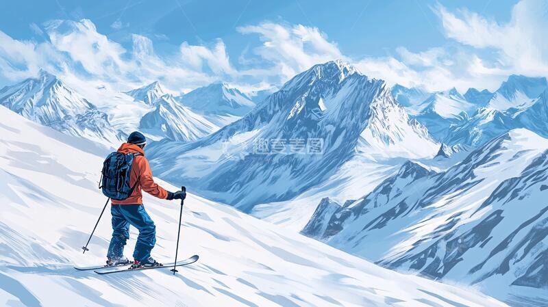 高清大图下载【趣麦麦图】滑雪插画插画滑雪冬季