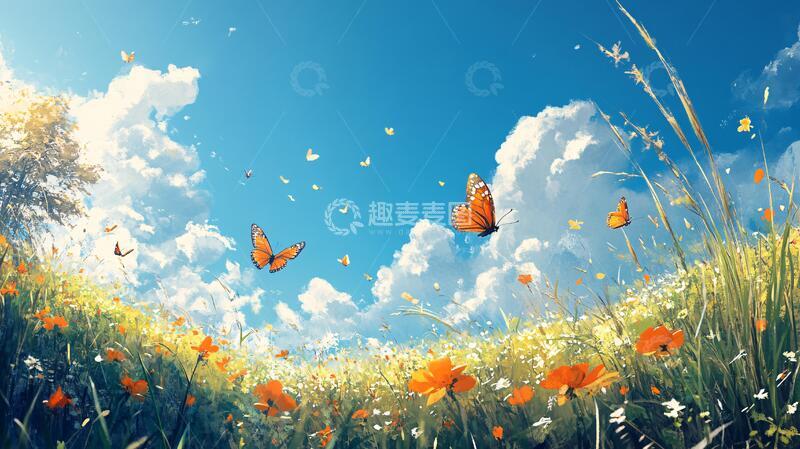 高清大图下载【趣麦麦图】梦幻唯美橙色蝴蝶2