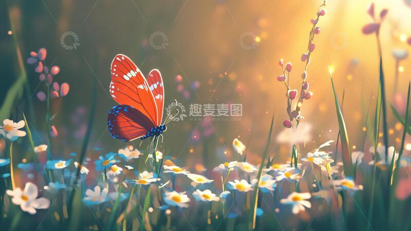 高清大图下载【趣麦麦图】蝴蝶飞舞在熏衣草丛中