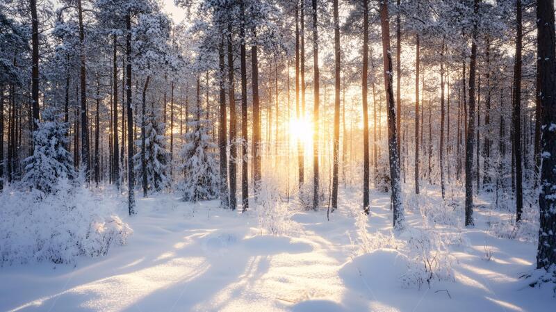 高清大图下载【趣麦麦图】冬天森林夕阳雪景1
