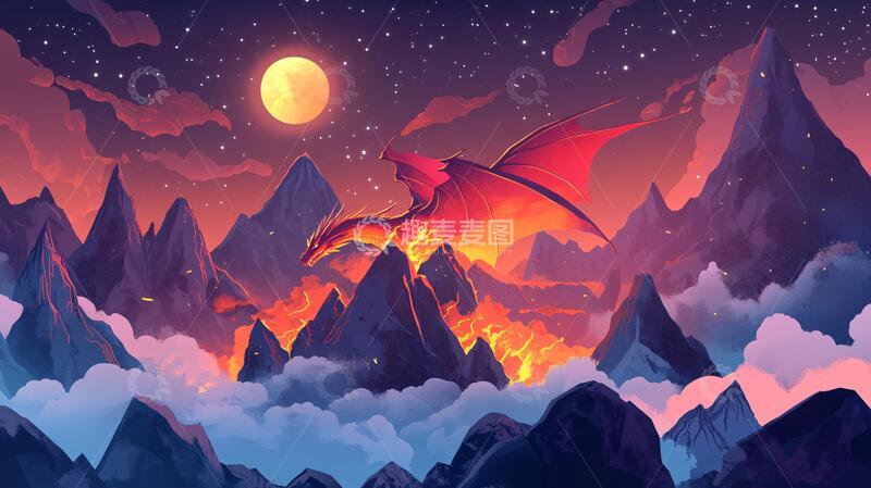 高清大图下载【趣麦麦图】飞龙在天插画
