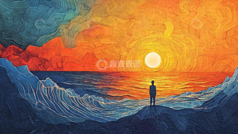 高清大图下载【趣麦麦图】看日出插画插画落日干货