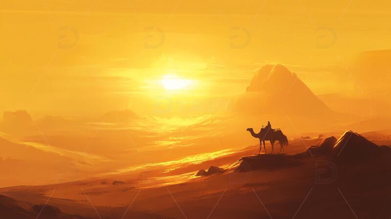 高清大图下载【趣麦麦图】-夕阳下的骆驼