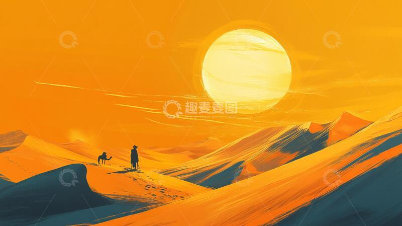 高清大图下载【趣麦麦图】阿拉善插画科技旅游