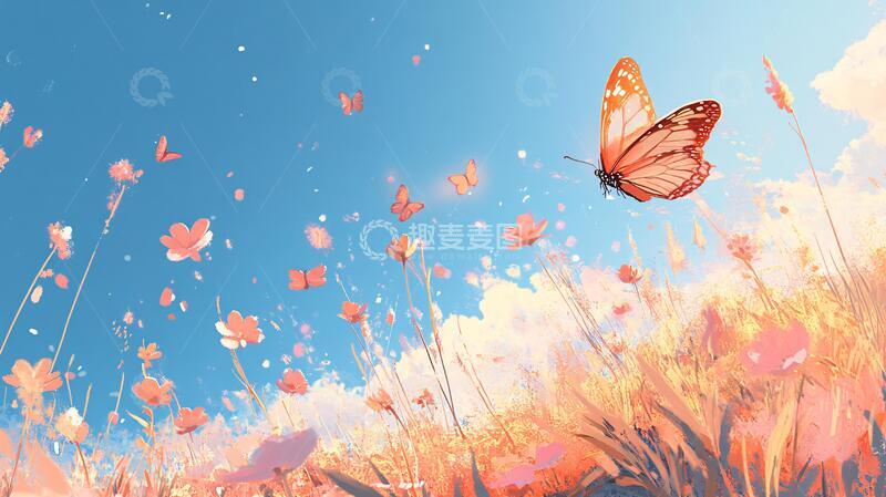 高清大图下载【趣麦麦图】大蝴蝶与格桑花