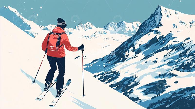 高清大图下载【趣麦麦图】滑雪插画滑雪插画冬季