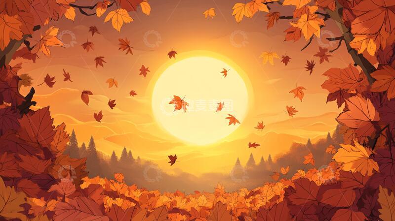 高清大图下载【趣麦麦图】秋月插画插画风景森林