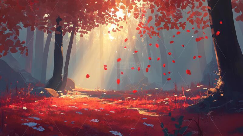 高清大图下载【趣麦麦图】深秋插画插画风景红叶