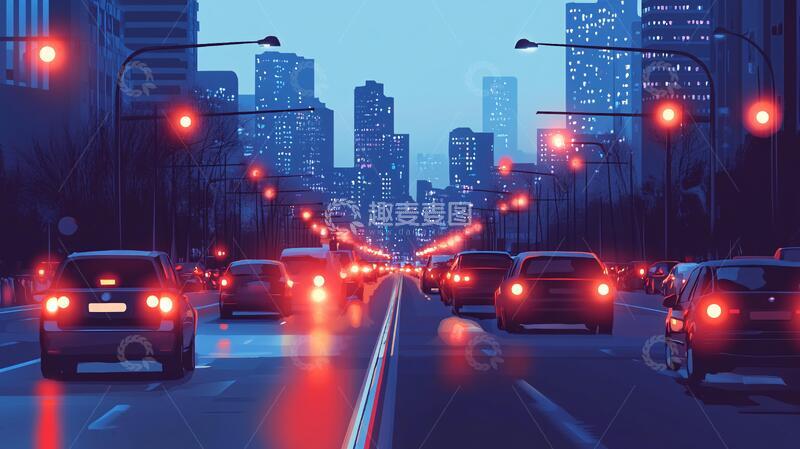 高清大图下载【趣麦麦图】城市红灯路口