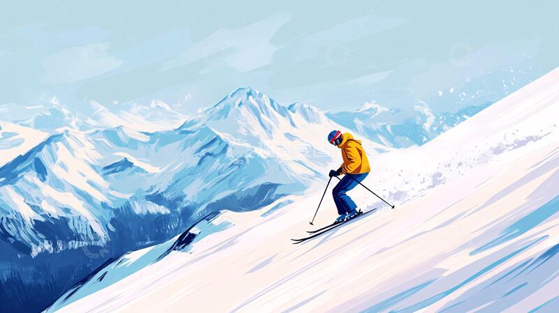 高清大图下载【趣麦麦图】滑雪插画插画滑雪户外