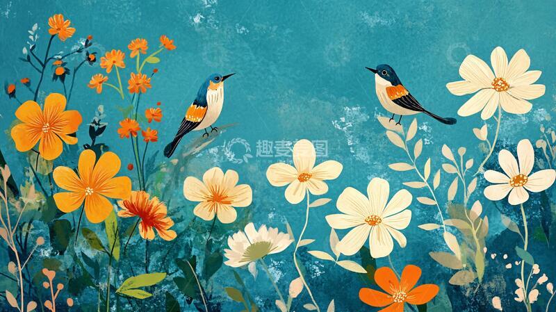 高清大图下载【趣麦麦图】手绘花鸟壁画