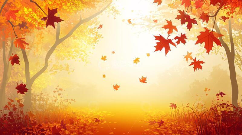 高清大图下载【趣麦麦图】手绘枫叶林手绘插画秋色