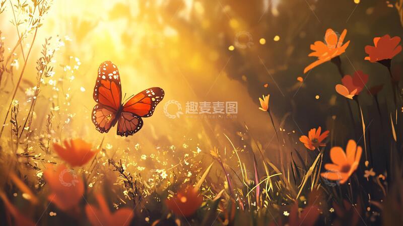 高清大图下载【趣麦麦图】梦幻唯美橙色蝴蝶3