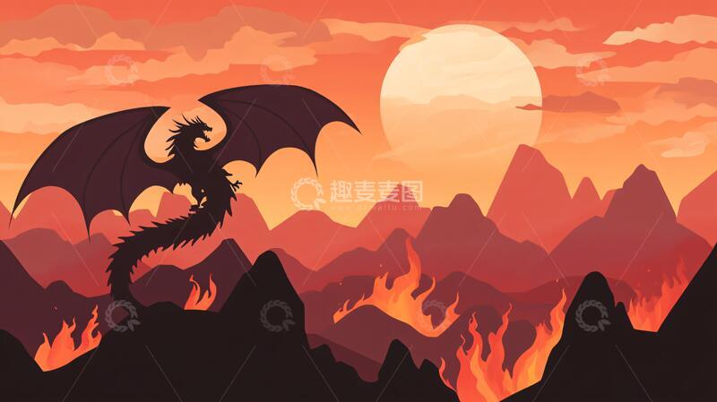 高清大图下载【趣麦麦图】龙飞火焰山火焰天空魔法