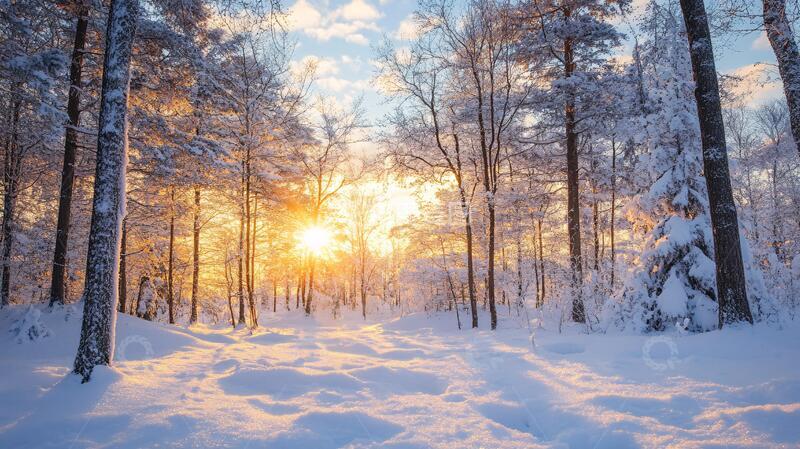 高清大图下载【趣麦麦图】冬天森林夕阳雪景
