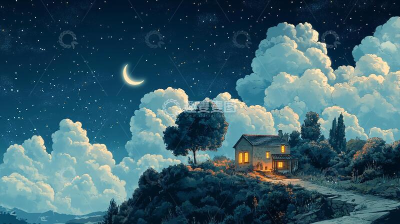 高清大图下载【趣麦麦图】美好的夜晚插画2