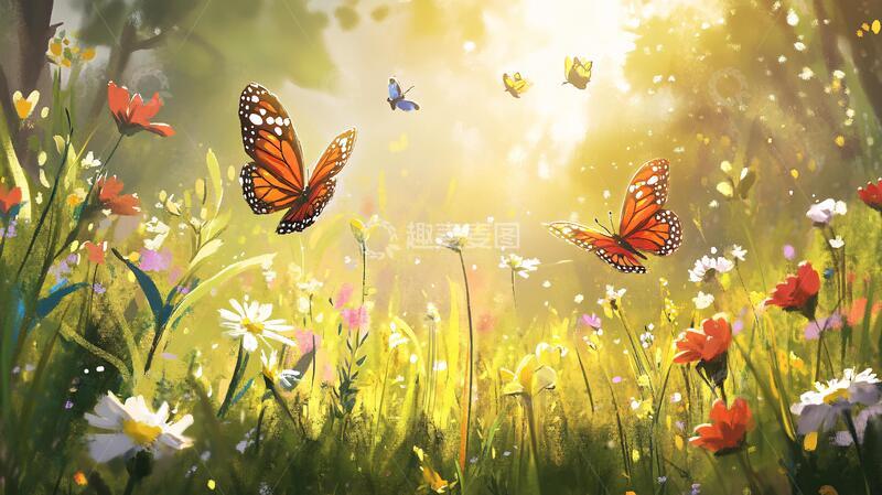 高清大图下载【趣麦麦图】春天鲜花蝴蝶