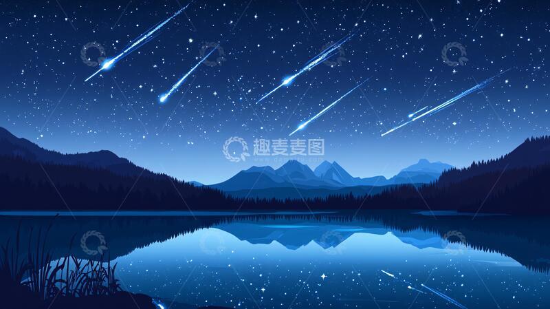 高清大图下载【趣麦麦图】流星雨素材插画素材壁纸